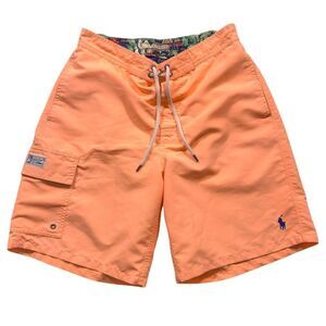 Polo Ralph Lauren Mens Swim Trunks Small Orange Cargo Board Shorts Mesh Lined
